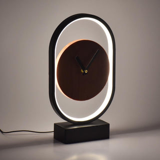 Reloj de Mesa LED USB Diseño Ovalado Fierro y Madera 34,5 cm