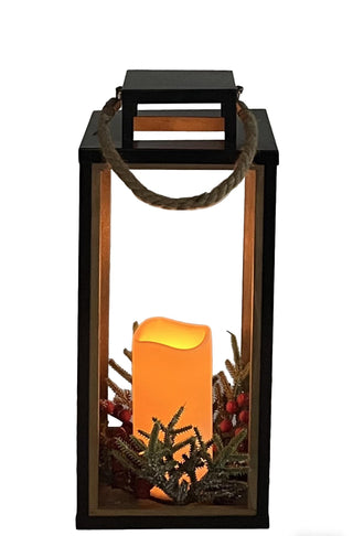 Farol Navideño Madera con Vela LED 39 cm