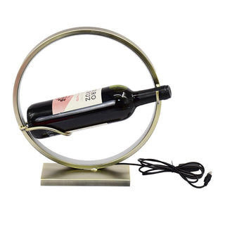Cava para Vino Individual con Luz LED USB de Fierro Color Dorado 31,5 cm
