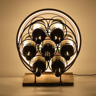 Cava para Vinos LED USB de Fierro y Madera Natural 7 Botellas