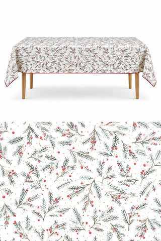 Mantel Navideño Pino y Bayas Rojas 150x230 cm