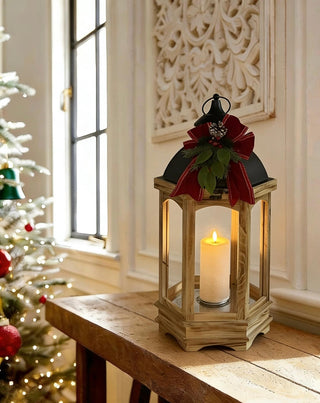 Farol Navideño Hexagonal XL Vela LED 61 cm