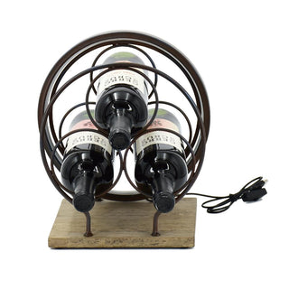 Cava para Vinos LED USB de Fierro y Madera Natural 3 Botellas