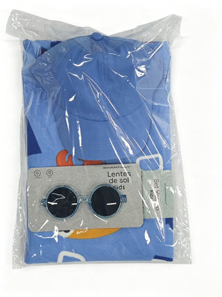 Set de Playa Infantil Toalla Microfibra 70x140 cm + Jockey + Anteojos Azul Acero