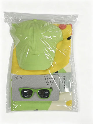 Set de Playa Infantil Toalla Microfibra 70x140 cm + Jockey + Anteojos Verde Claro