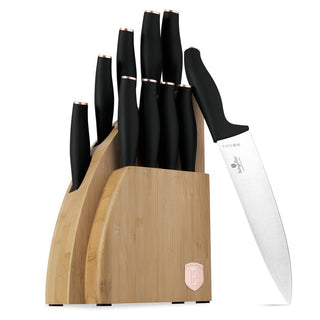 Set de 10 cuchillos de Cocina 10 piezas Con soporte de bambú Negro