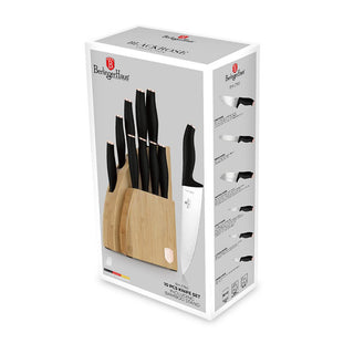 Set de 10 cuchillos de Cocina 10 piezas Con soporte de bambú Negro