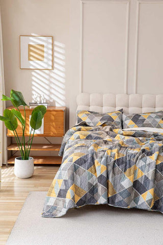 Cubrecama Quilt Estampado Sherpa Extra Cálido Chantilly 2 Plazas Gris Marengo