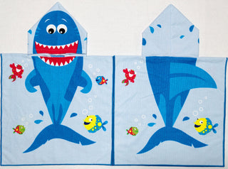 Poncho Infantil de Microfibra con Capucha Diseño Tiburón 60 x 120 cm