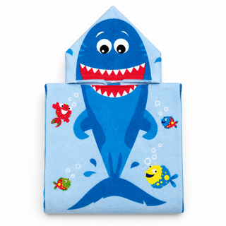 Poncho Infantil de Microfibra con Capucha Diseño Tiburón 60 x 120 cm