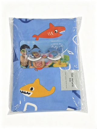 Set de Playa Infantil Toalla Microfibra 70x140 cm + Lentes de Natación Azul Acero