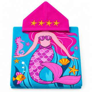 Poncho Infantil de Microfibra con Capucha Diseño Sirena 60 x 120 cm