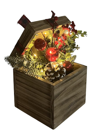 Arreglo Navideño Caja Madera con Luz 26 cm