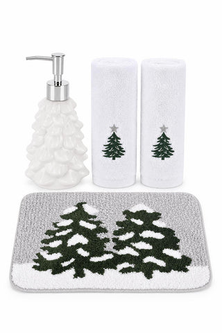 Set Baño Navideño Arbol Blanco 4 Piezas