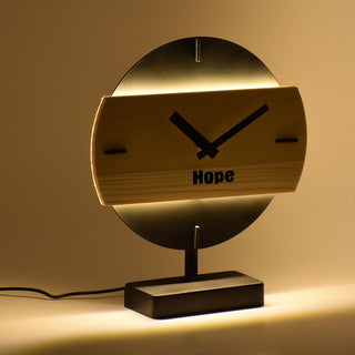 Reloj de Mesa LED USB Moderno Fierro y Madera Natural 25 cm