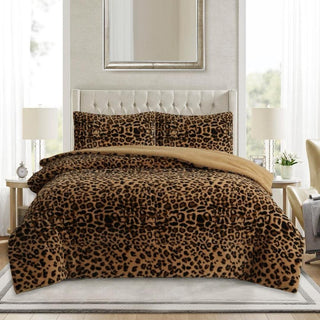 Plumón Animal Print Sherpa Extra Cálido Chantilly 1.5 Plazas Beige