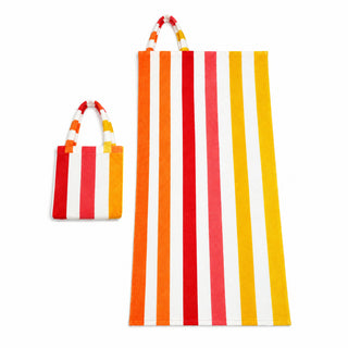 Toalla de Playa de Microfibra 70x140 cm con Bolso Integrado Rayas Naranja y Amarillo