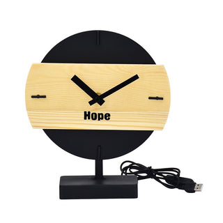 Reloj de Mesa LED USB Moderno Fierro y Madera Natural 25 cm
