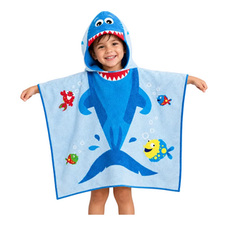 Poncho Infantil de Microfibra con Capucha Diseño Tiburón 60 x 120 cm