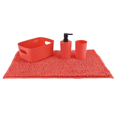 Set Baño 4 Pcs Canasto+Piso+Dispen. Rojo