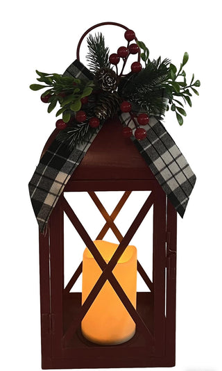 Farol Navideño Cinta y Vela LED 35,5 cm