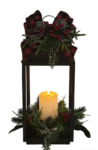 Farol Navideño Cinta Escocesa y Vela LED 46 cm