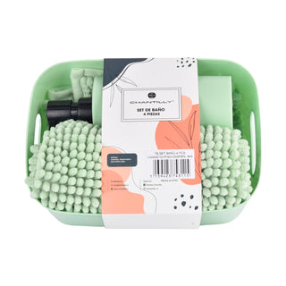 Set Baño 4 Pcs Canasto+Piso+Dispen. Verde
