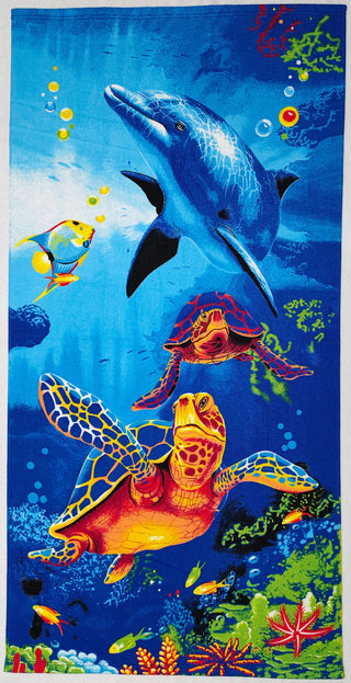 Toalla de Playa de Microfibra Estampada Delfines y Tortugas Marinas 70 x 140 cm