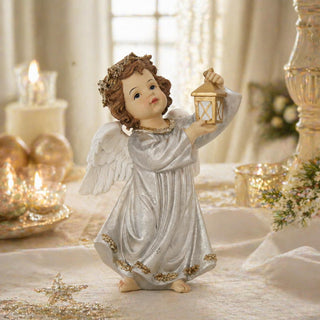 Ángel Navideño con Farol Plateado 20cm