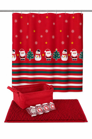 Set Cortina Baño Navideña 15 Piezas Rojo