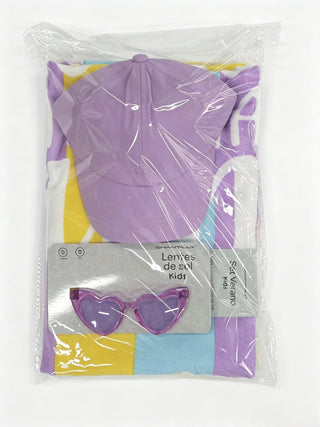 Set de Playa Infantil Toalla Microfibra 70x140 cm + Jockey + Anteojos Morado