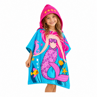 Poncho Infantil de Microfibra con Capucha Diseño Sirena 60 x 120 cm