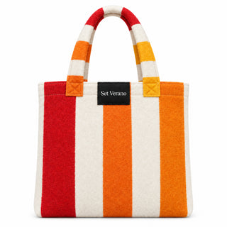 Toalla de Playa de Microfibra 70x140 cm con Bolso Integrado Rayas Naranja y Amarillo