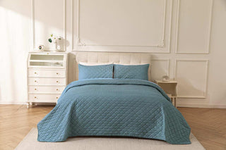 Cubrecama Quilt Sherpa Extra Cálido Chantilly King Azulado