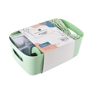 Set Baño 17 Pcs Canasto+Cort+Piso+Dispen. Verde