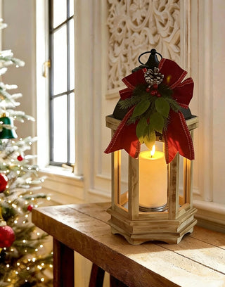 Farol Navideño Hexagonal Grande Vela LED 43 cm