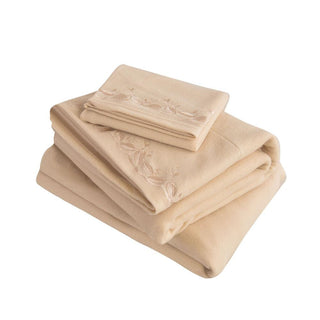 Juego de Sábanas Polar Bordadas Chantilly King Beige