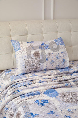 Quilt Sherpa Estampado Flores Blue 2 plazas