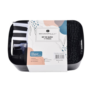 Set Baño 17 Pcs Canasto+Cort+Piso+Dispen. Negro