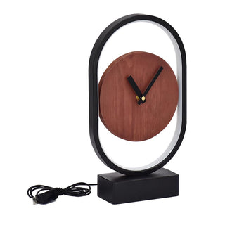 Reloj de Mesa LED USB Diseño Ovalado Fierro y Madera 34,5 cm