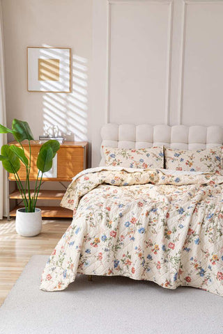 Cubrecama Quilt Estampado Sherpa Extra Cálido Chantilly 1.5 Plazas Beige