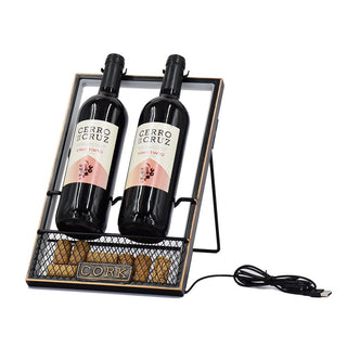 Cava para Vinos con Luz LED USB de Fierro Negro 2  Botellas