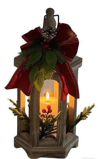 Farol Navideño Hexagonal Vela LED 41,5 cm