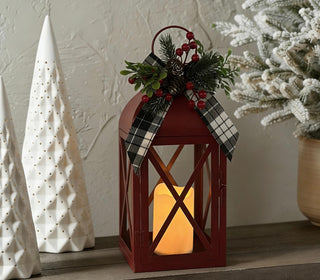 Farol Navideño Cinta y Vela LED 35,5 cm