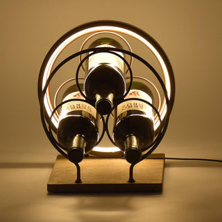 Cava para Vinos LED USB de Fierro y Madera Natural 3 Botellas