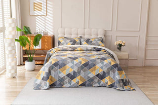 Cubrecama Quilt Estampado Sherpa Extra Cálido Chantilly 2 Plazas Gris Marengo