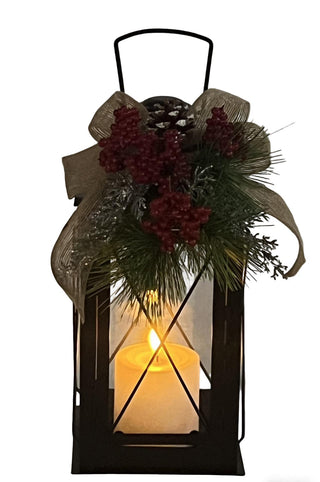 Farol Navideño Madera y Vela LED 31 cm