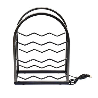 Cava para Vinos con Luz LED USB de Fierro Negra 6 Botellas 40,5 cm