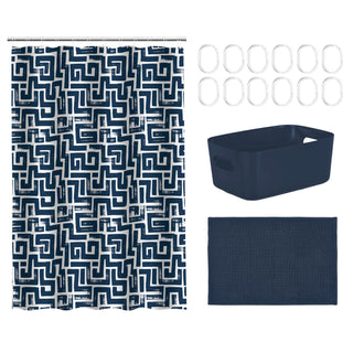 Set Baño 15 Pcs Canasto+Cort+Piso Azul