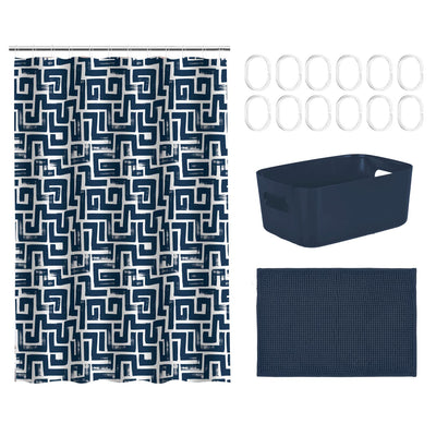 Set Baño 15 Pcs Canasto+Cort+Piso Azul